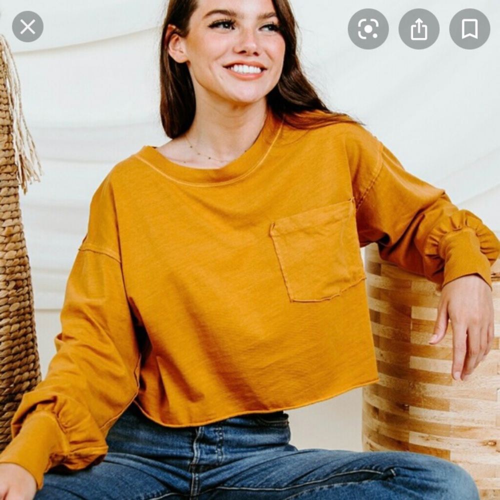 Free people cropped-ish long sleeve pocket tee